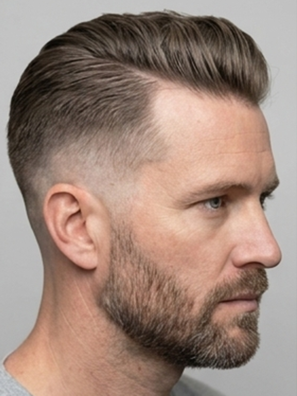 Slick back middenscheiding bij een man van in de dertig