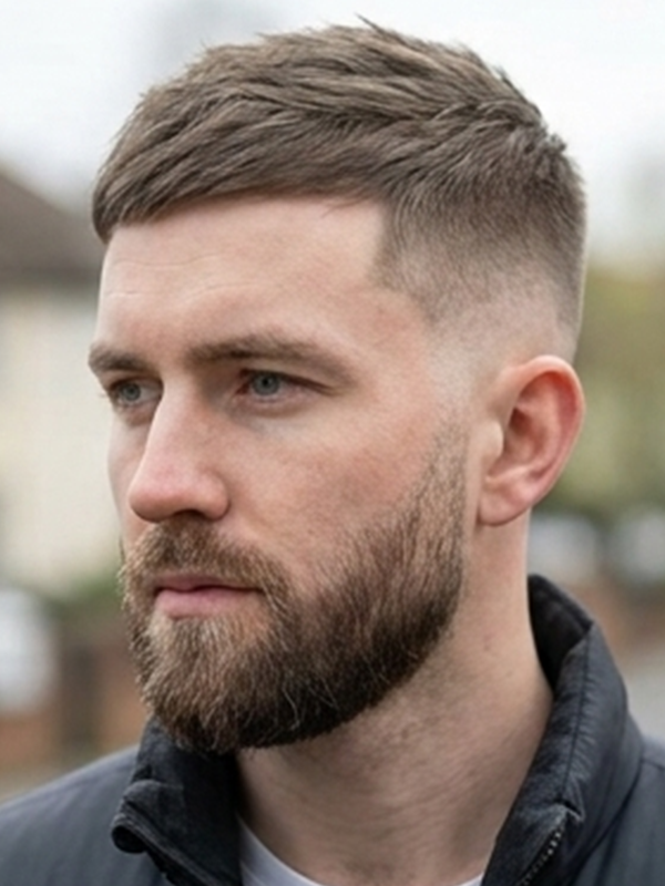 Klassischer Crew Cut bei einem Mann mit dunklem Haar