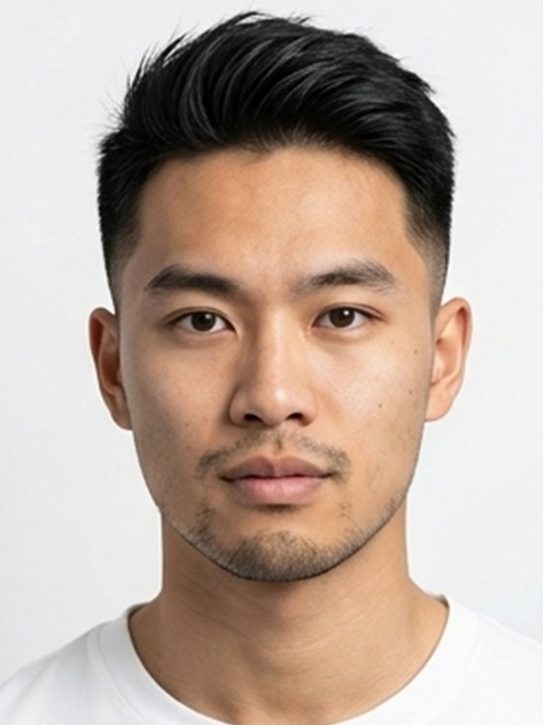 Klassischer glatter Quiff bei einem Mann mit dunklem Haar