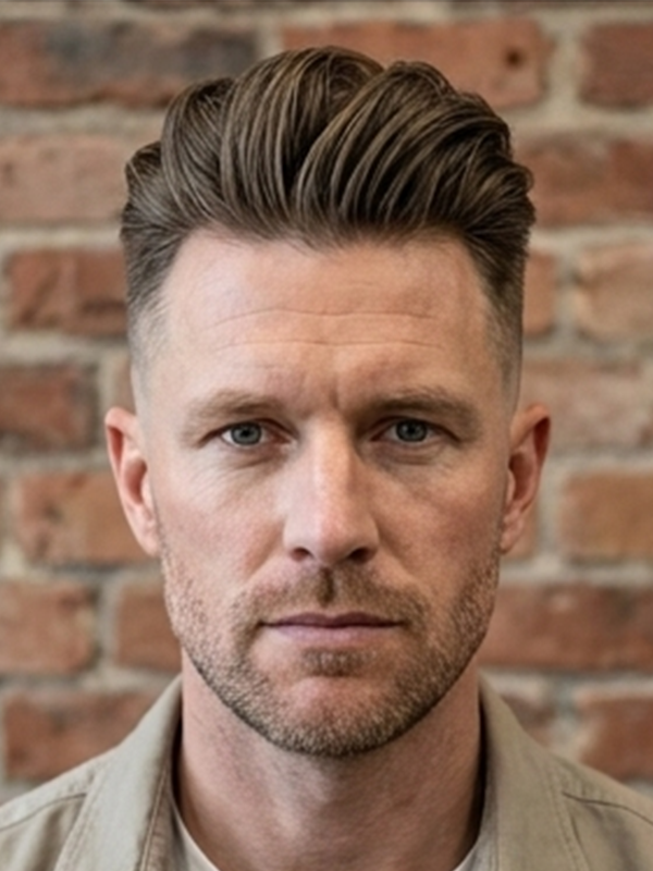 Hoher Quiff bei einem Mann mit dickem glattem Haar
