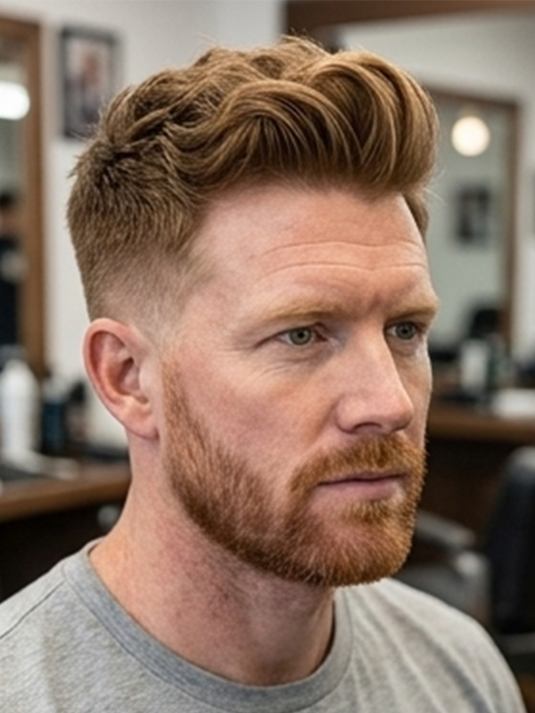 Moderner Quiff mit Taper Fade bei einem jungen Mann