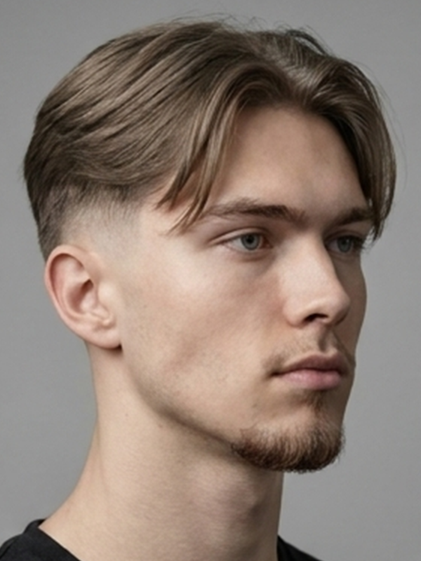 Curtains classiques avec raie centrale sur un homme aux cheveux bruns raides