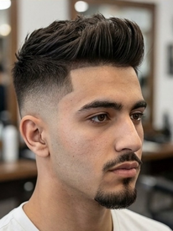 Quiff mit sauberem Skin Fade an den Seiten