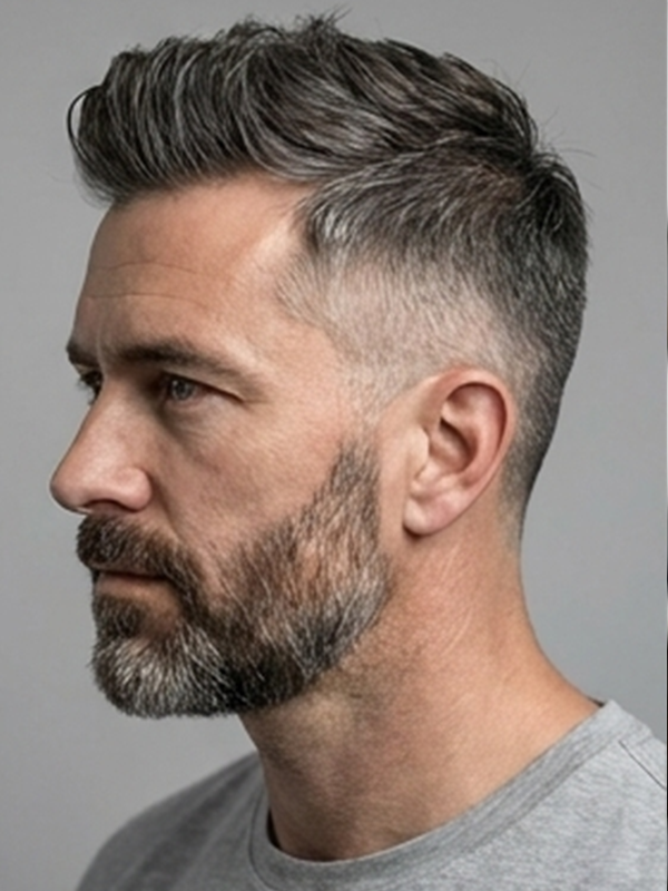 Niedrigerer, breiterer Quiff bei einem länglichen Gesicht