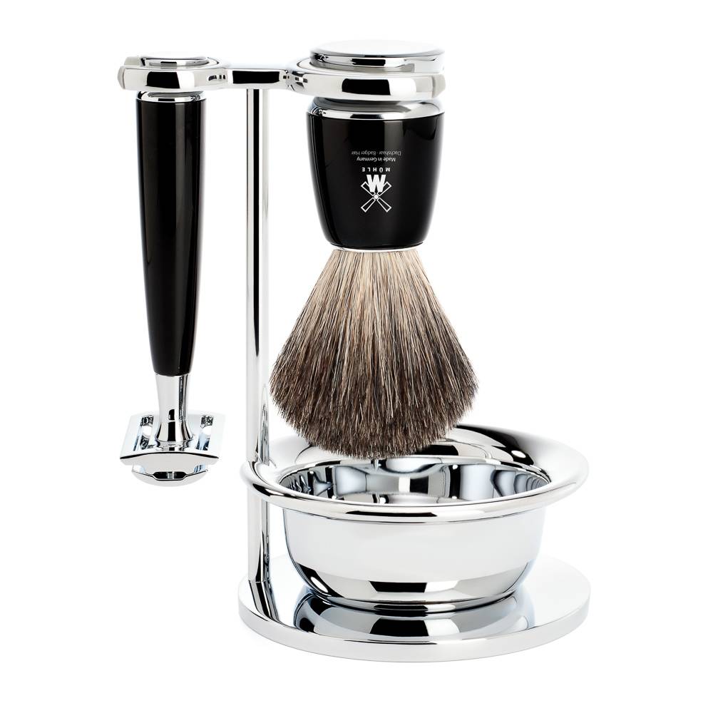 Mühle Rytmo Rasoir de Sécurité Rasage (4 pièces) – Pur Blaireau – Noir
