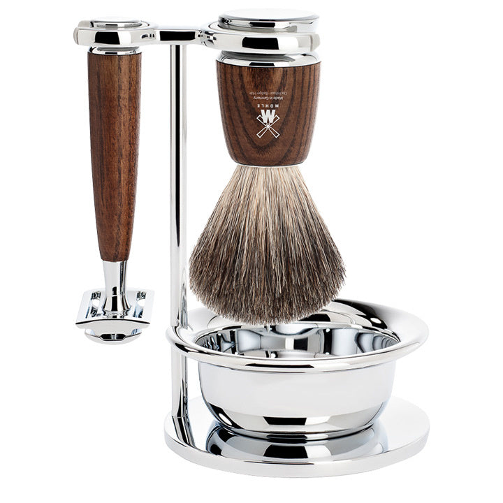 Image of product Rytmo Safety Razor Scheerset (4-delig) - Graudas - Essenhout